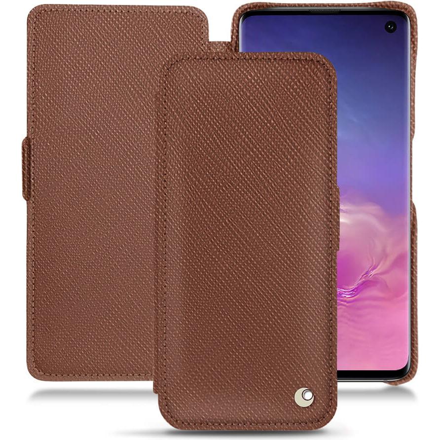 Noreve Lederschutzhülle horizontal (Samsung Galaxy S10), Smartphone Hülle, Braun