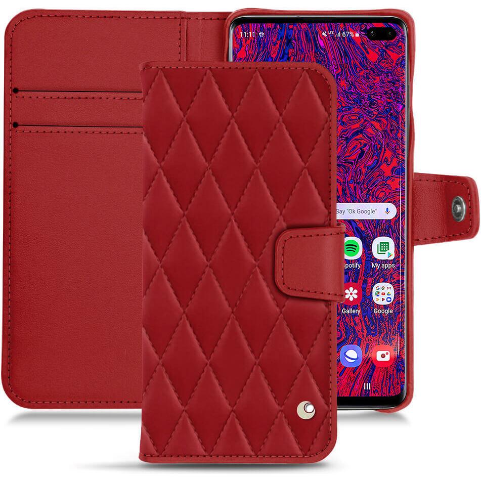 Noreve Lederschutzhülle Wallet (Samsung Galaxy S10+), Smartphone Hülle, Rot