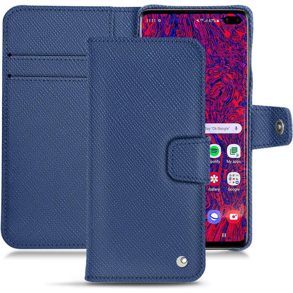 Noreve Lederschutzhülle Wallet (Samsung Galaxy S10+), Smartphone Hülle, Blau