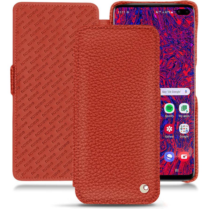 Noreve Lederschutzhülle horizontal (Samsung Galaxy S10+), Smartphone Hülle, Orange