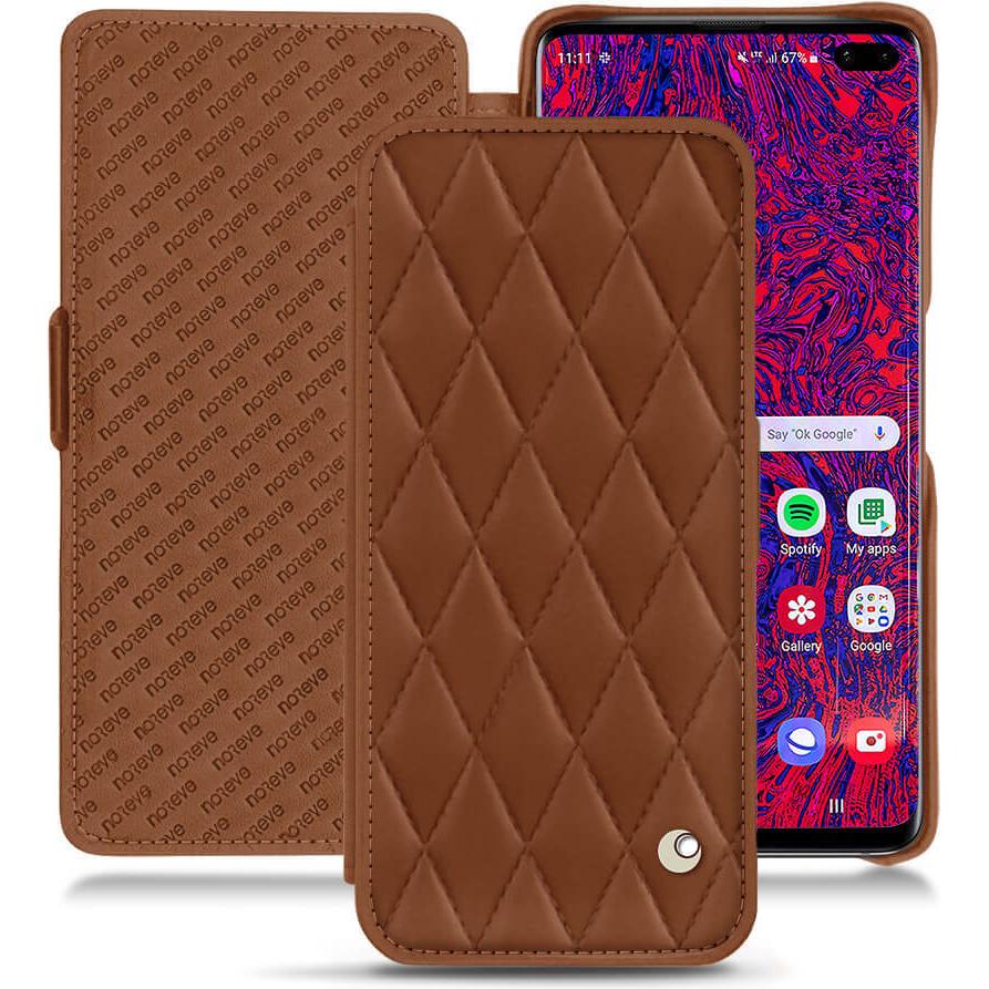 Noreve Lederschutzhülle horizontal (Samsung Galaxy S10+), Smartphone Hülle, Braun