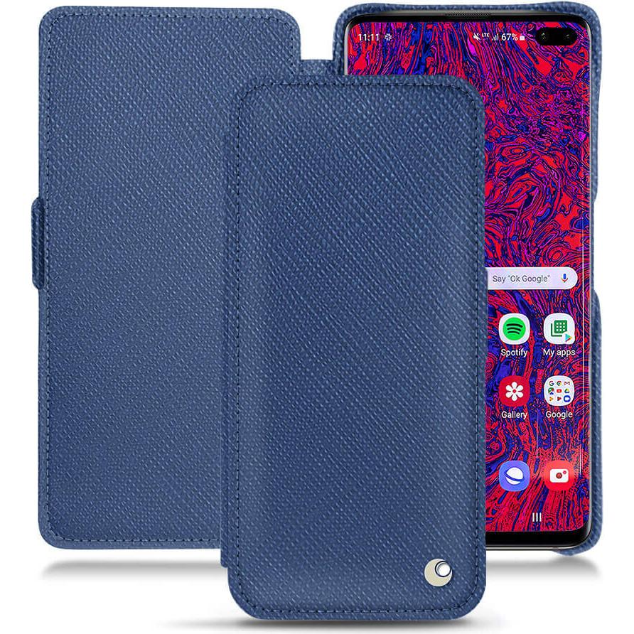 Noreve Lederschutzhülle horizontal (Samsung Galaxy S10+), Smartphone Hülle, Blau