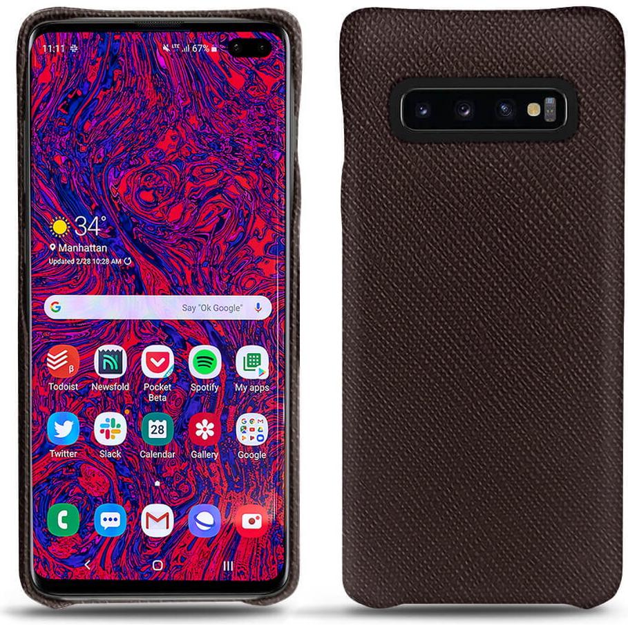 Noreve Lederschutzhülle (Samsung Galaxy S10+), Smartphone Hülle, Braun