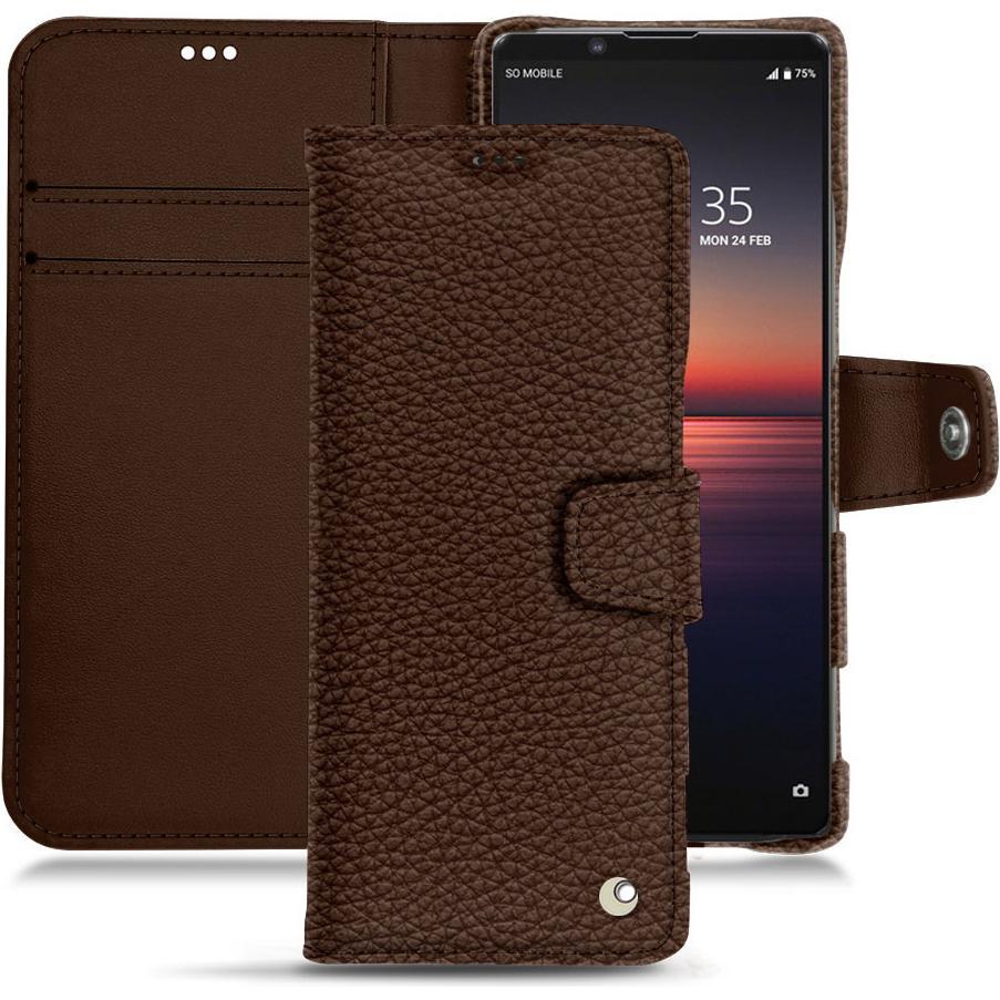 Noreve Lederschutzhülle Wallet (Sony Xperia 1 II), Smartphone Hülle, Braun