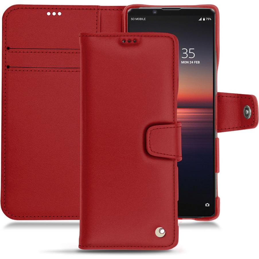 Noreve Lederschutzhülle Wallet (Sony Xperia 1 II), Smartphone Hülle, Rot
