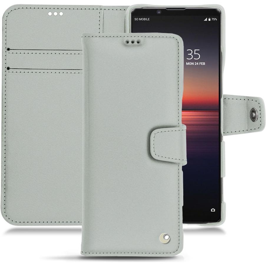 Noreve Lederschutzhülle Wallet (Sony Xperia 1 II), Smartphone Hülle, Grau