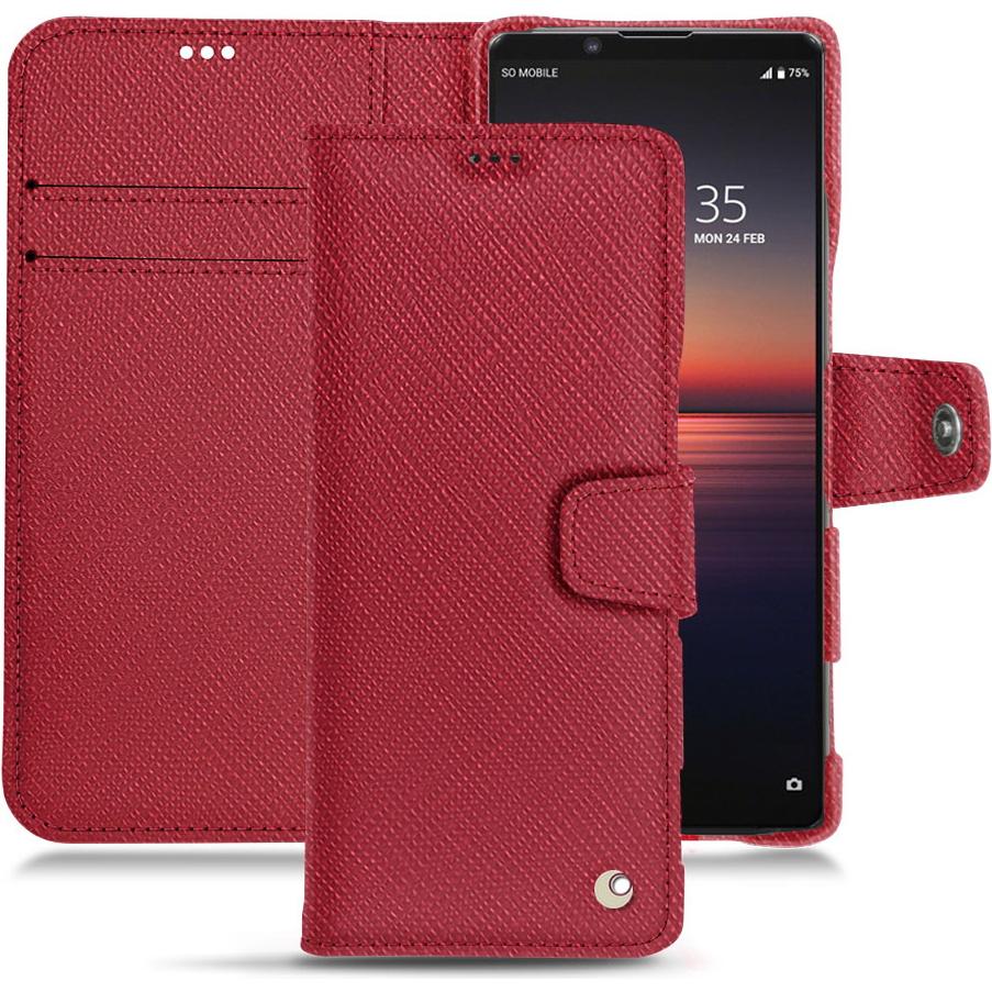 Noreve Lederschutzhülle Wallet (Sony Xperia 1 II), Smartphone Hülle, Rot