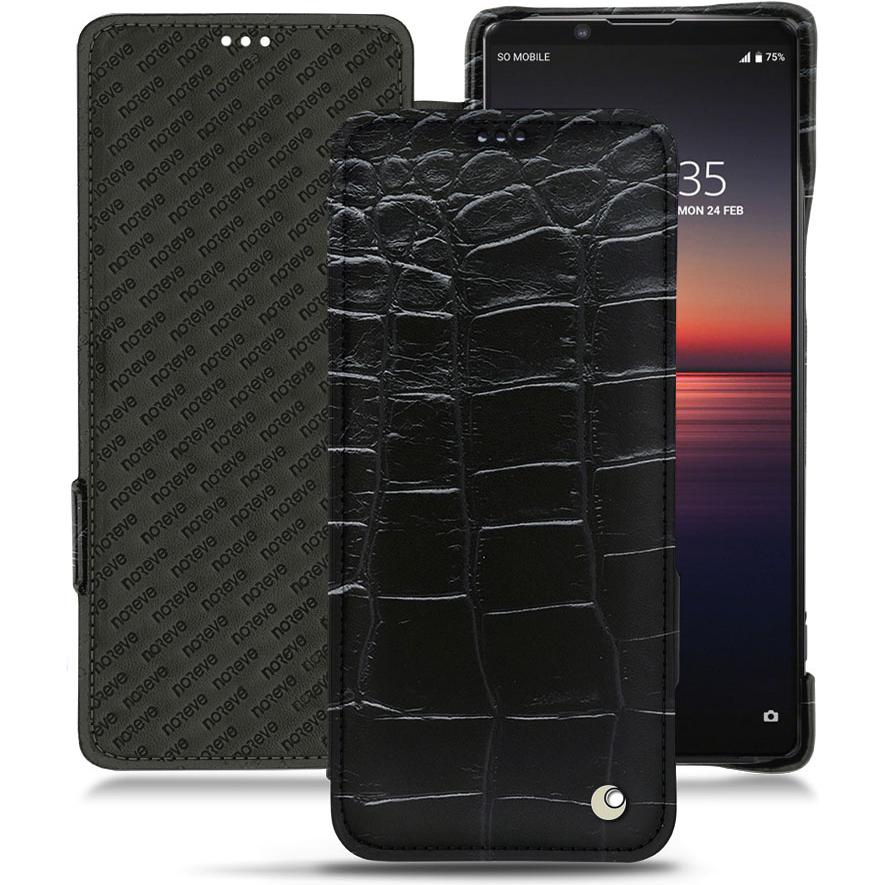 Noreve Lederschutzhülle horizontal (Sony Xperia 1 II), Smartphone Hülle, Schwarz