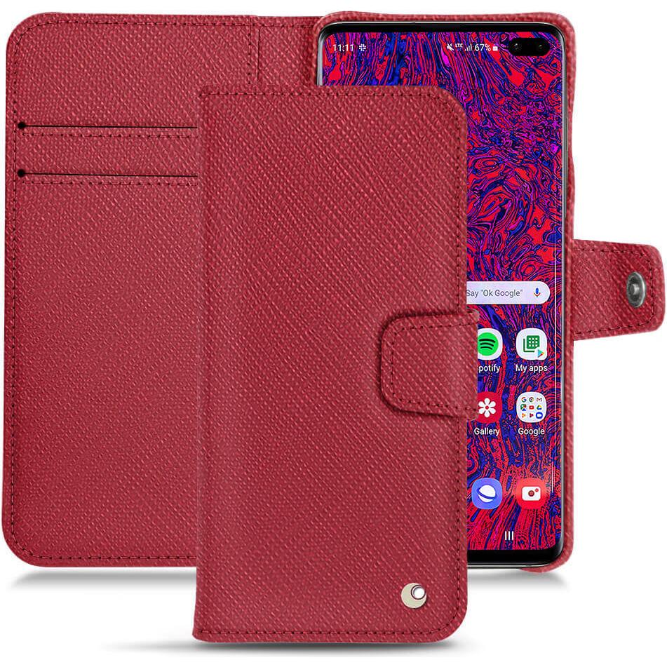 Noreve Lederschutzhülle Wallet (Samsung Galaxy S10+), Smartphone Hülle, Rot