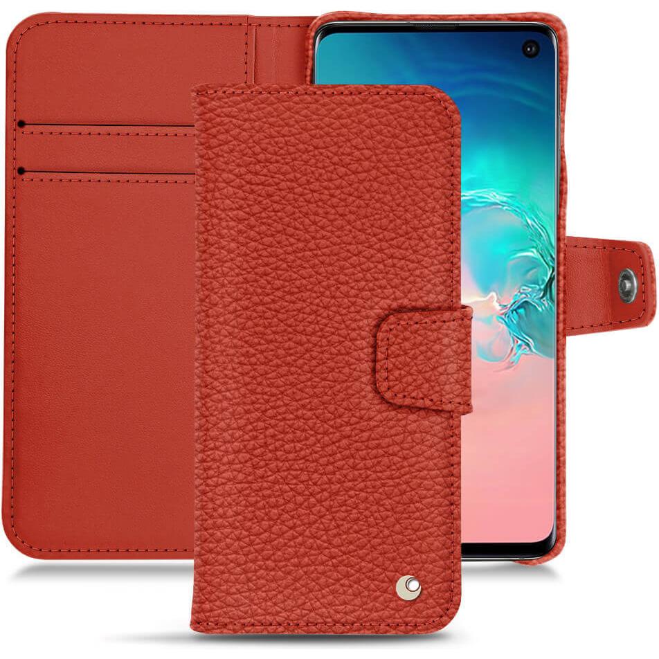 Noreve Lederschutzhülle Wallet (Samsung Galaxy S10e), Smartphone Hülle, Orange