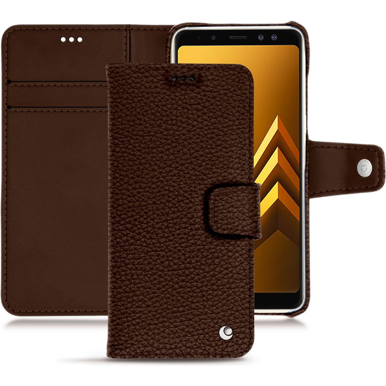 Noreve Lederschutzhülle Wallet (Samsung Galaxy A8 (2018)), Smartphone Hülle, Braun