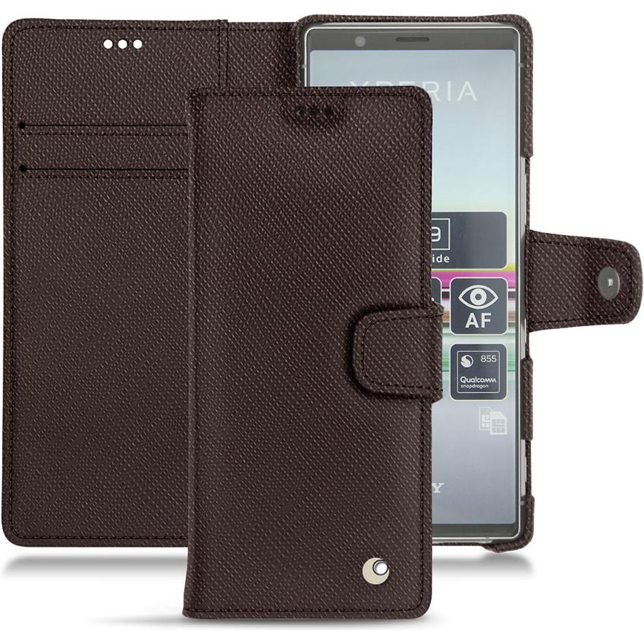 Noreve Lederschutzhülle Wallet (Sony Xperia 5), Smartphone Hülle, Braun