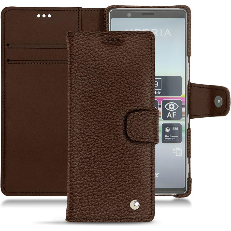 Noreve Lederschutzhülle Wallet (Sony Xperia 5), Smartphone Hülle, Braun