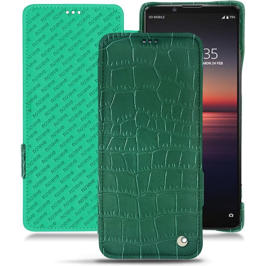Noreve Lederschutzhülle horizontal (Sony Xperia 1 II), Smartphone Hülle, Grün