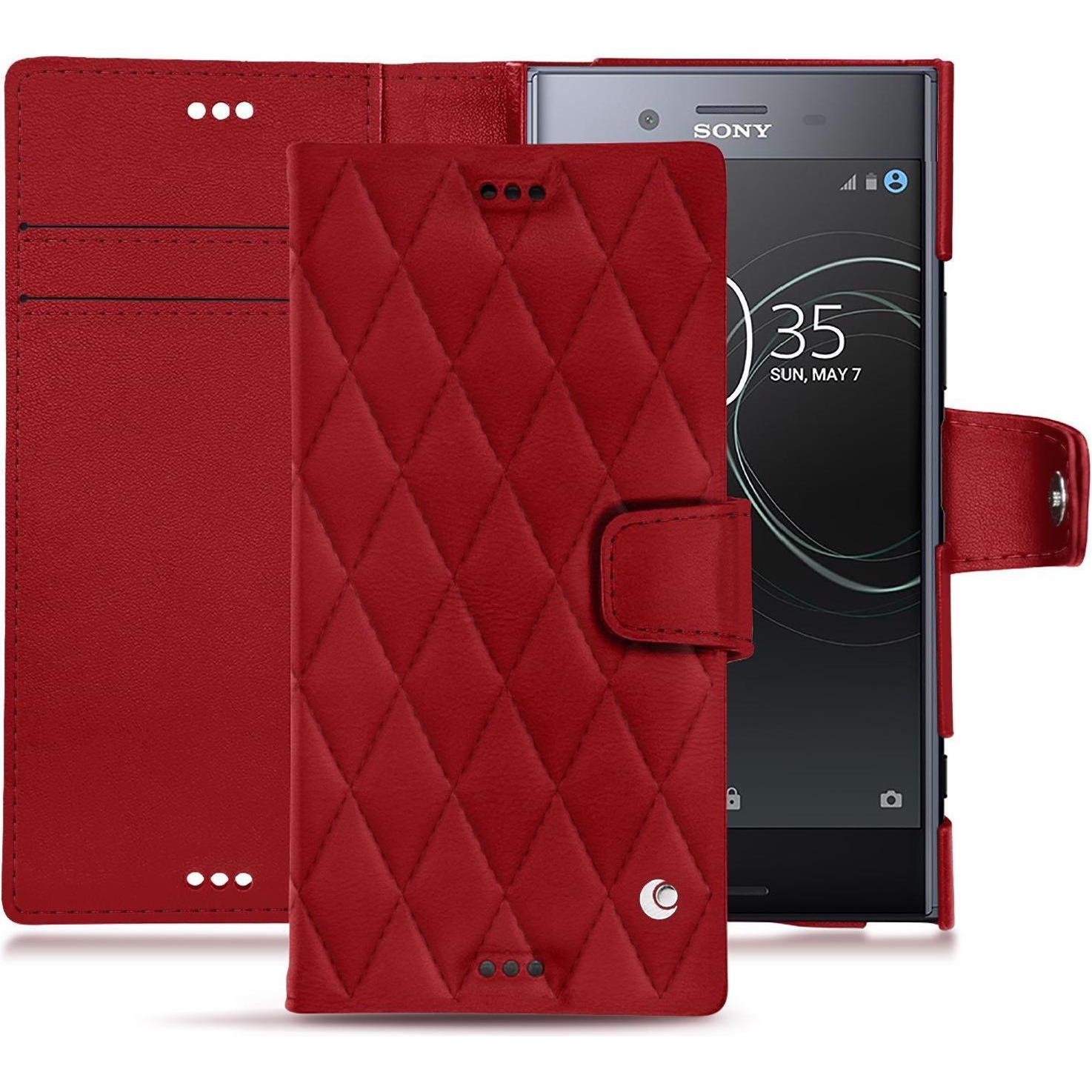 Noreve Lederschutzhülle Wallet (Sony Xperia XZ Premium), Smartphone Hülle, Rot