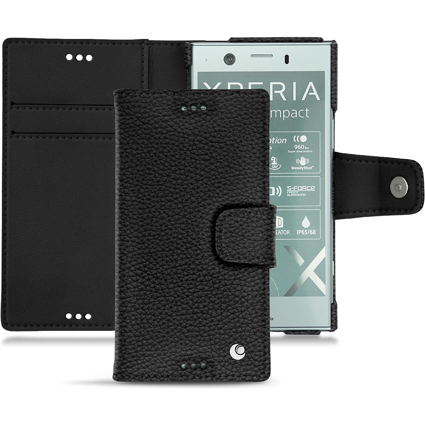 Noreve Lederschutzhülle Wallet (Sony Xperia XZ1 Compact), Smartphone Hülle, Schwarz
