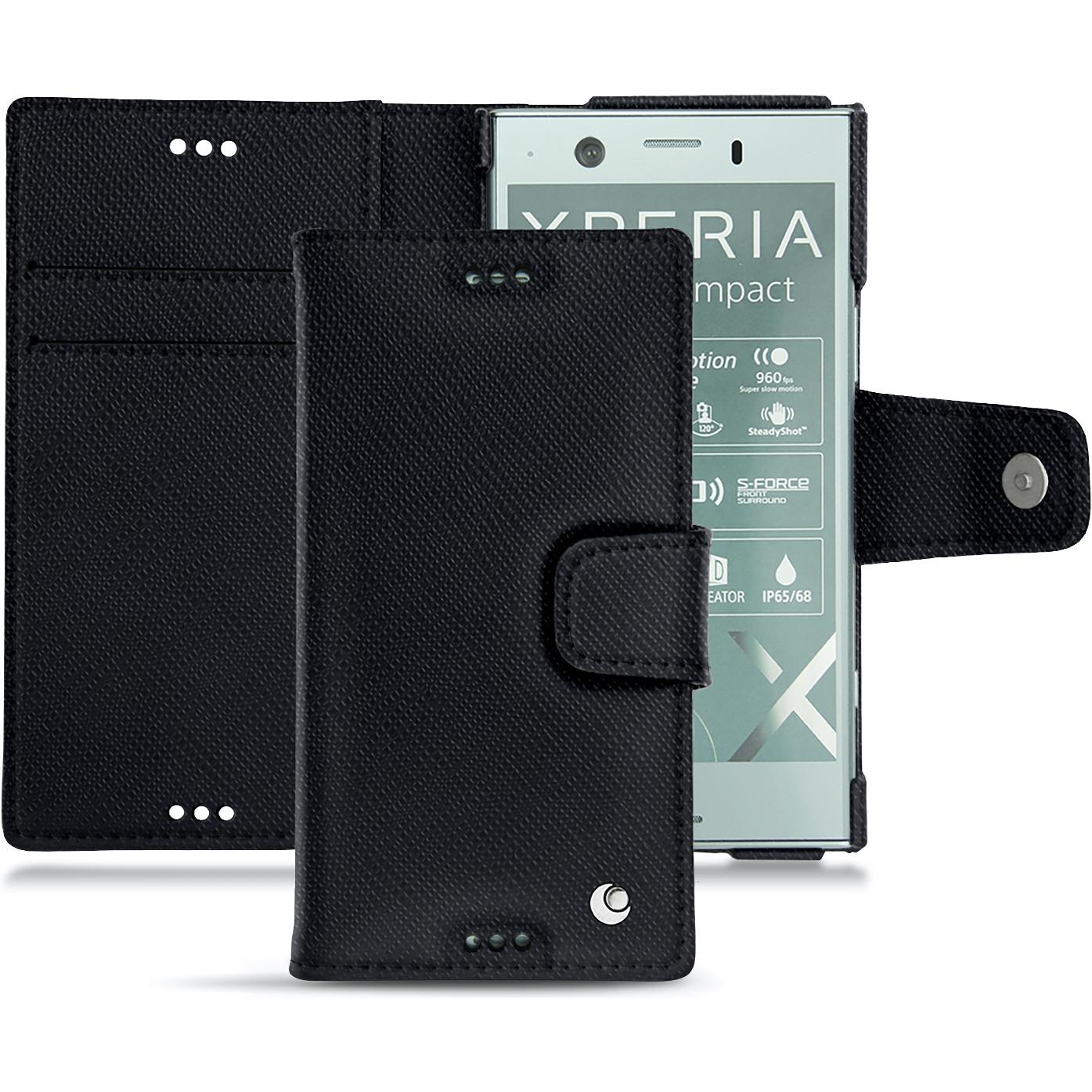 Noreve Lederschutzhülle Wallet (Sony Xperia XZ1 Compact), Smartphone Hülle, Schwarz