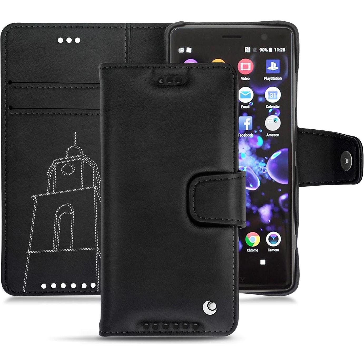 Noreve Lederschutzhülle Wallet (Sony Xperia XZ2 Compact), Smartphone Hülle, Schwarz