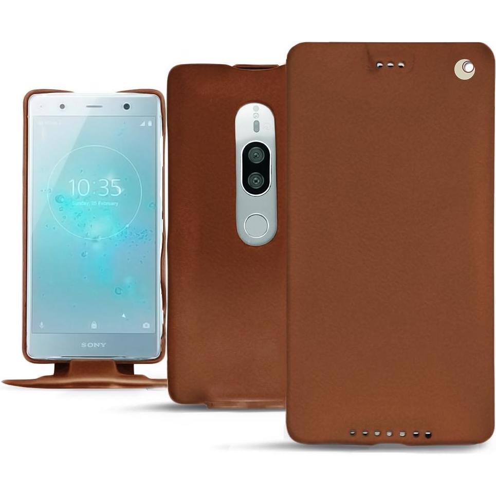 Noreve Lederschutzhülle vertikal (Sony Xperia XZ2 Premium), Smartphone Hülle, Braun