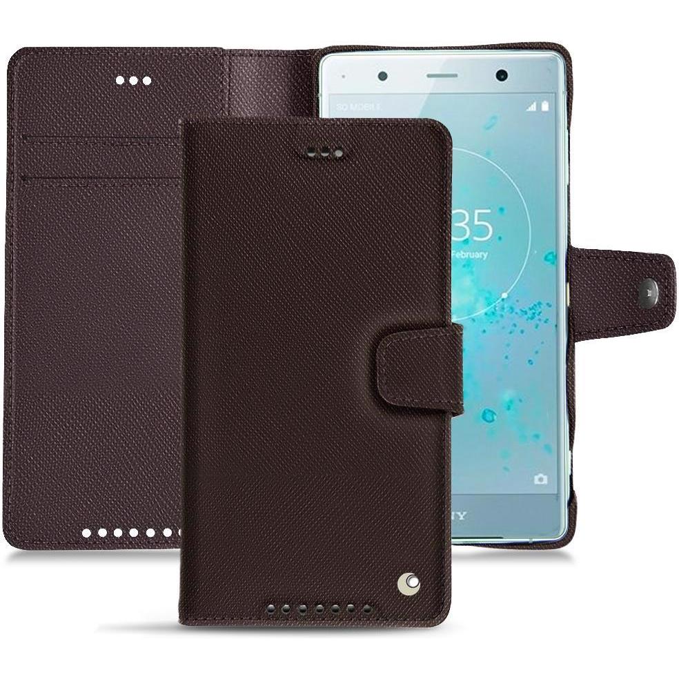 Noreve Lederschutzhülle Wallet (Sony Xperia XZ2 Premium), Smartphone Hülle, Braun
