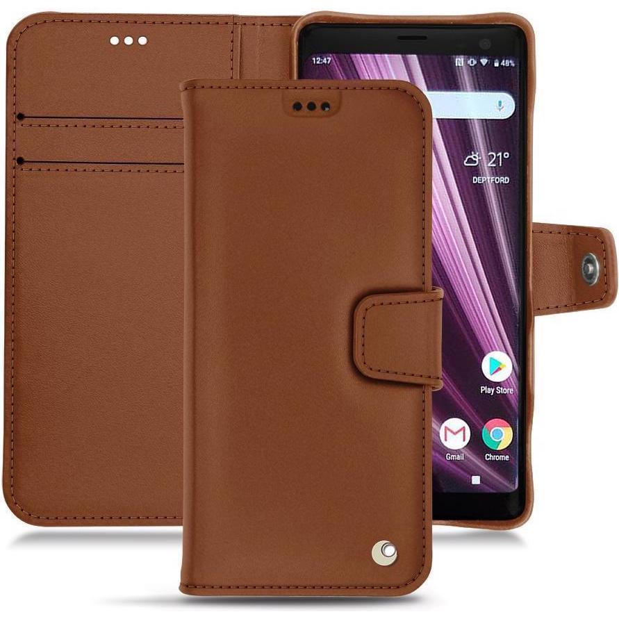 Noreve Lederschutzhülle Wallet (Sony Xperia XZ3), Smartphone Hülle, Braun