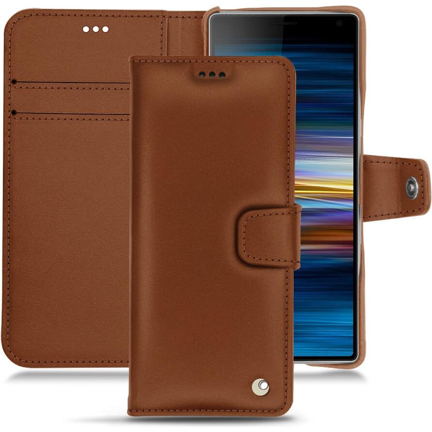 Noreve Lederschutzhülle Wallet (Sony Xperia 10), Smartphone Hülle, Braun