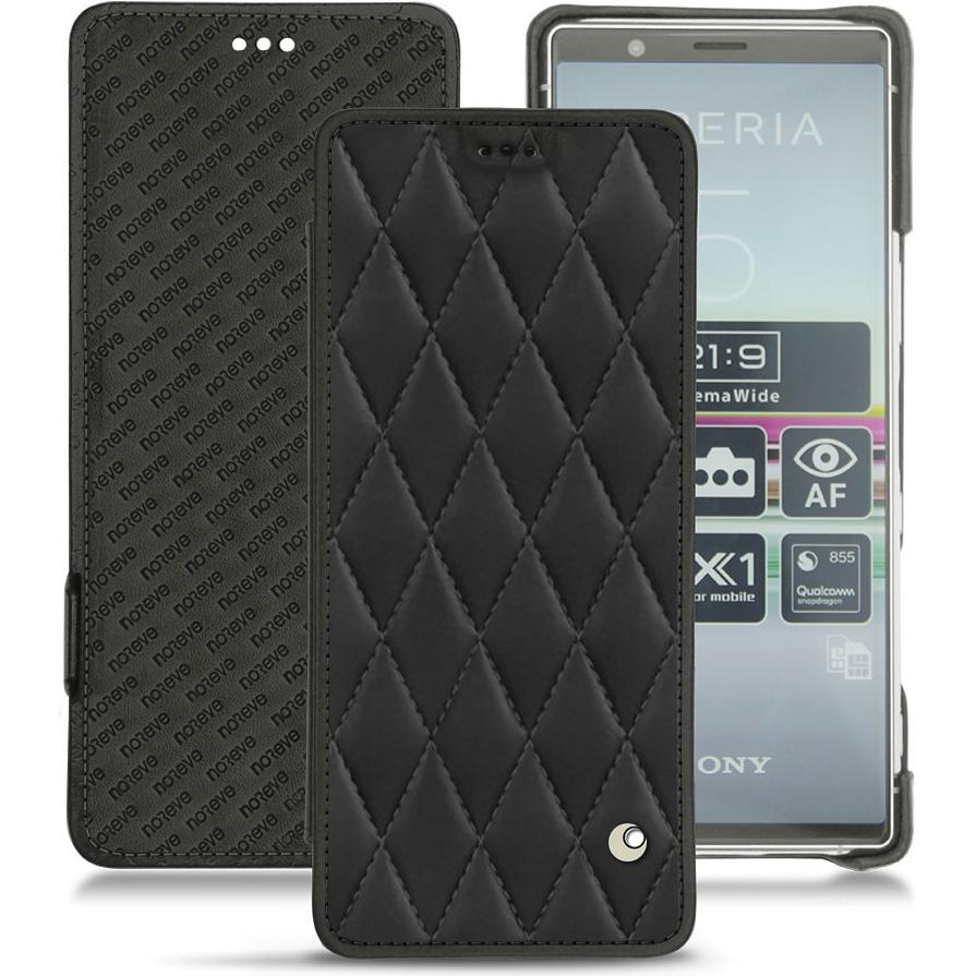 Noreve Lederschutzhülle horizontal (Sony Xperia 5), Smartphone Hülle, Schwarz