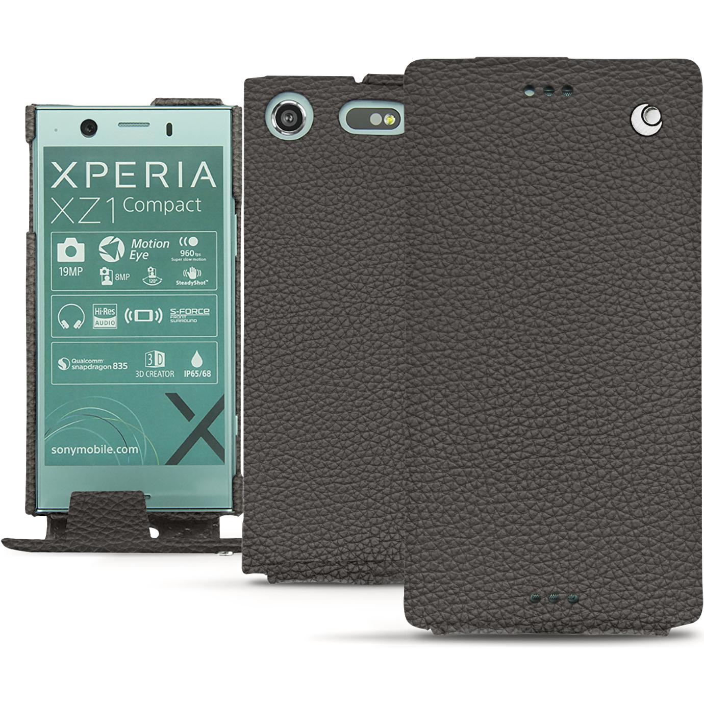 Noreve Lederschutzhülle vertikal (Sony Xperia XZ1 Compact), Smartphone Hülle, Grau