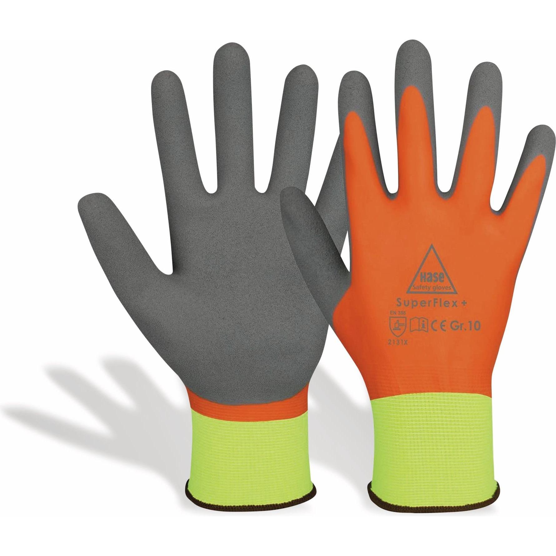 Thumbnail - Hase Safety Gloves, Schutzhandschuhe, Latex-Arbeitshandschuhe SuperFlex+, EN388, EN 420, neongelb/orange, Grösse 10 (10)