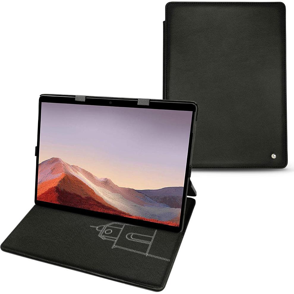 Noreve Lederschutzhülle vertikal (Microsoft Surface Pro X), Tablet Hülle, Schwarz