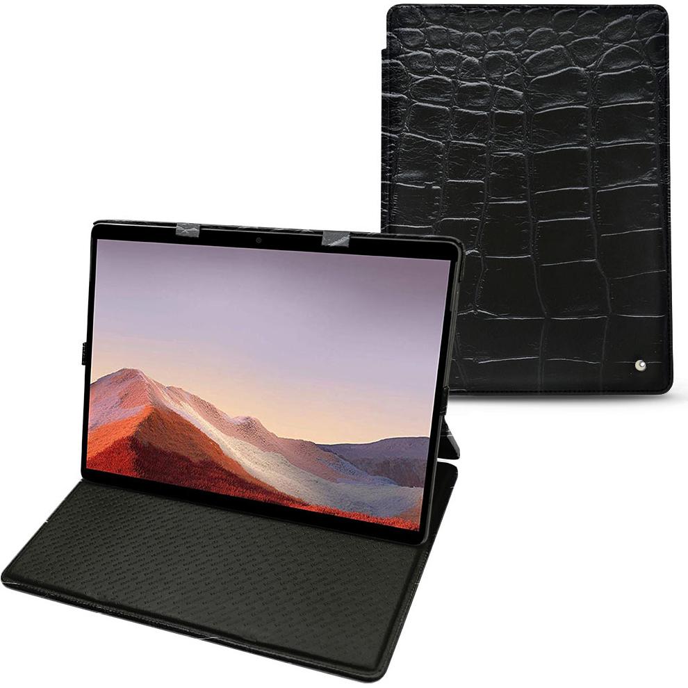 Noreve Lederschutzhülle vertikal (Microsoft Surface Pro X), Tablet Hülle, Schwarz