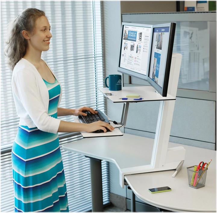 Actual product image Ergotron desk stand, WorkFit-S dual, worksurface+, keyboard tray, adjustable, 24 inch (58.50 x 115 x 46 cm)