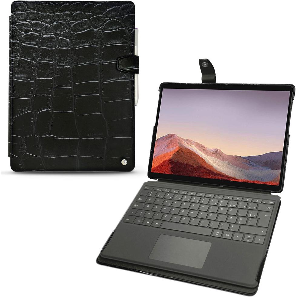 Noreve Lederschutzhülle (Microsoft Surface Pro X), Tablet Hülle, Schwarz