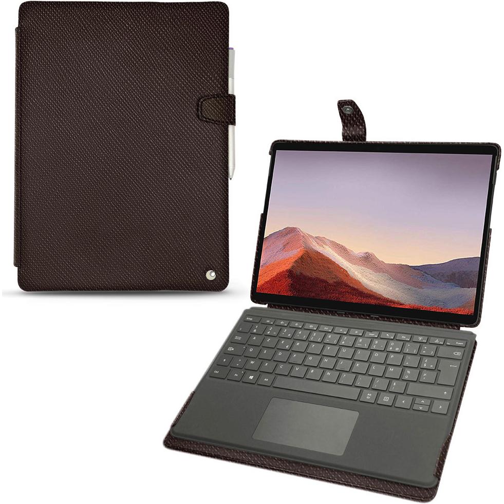 Noreve Lederschutzhülle (Microsoft Surface Pro X), Tablet Hülle, Braun