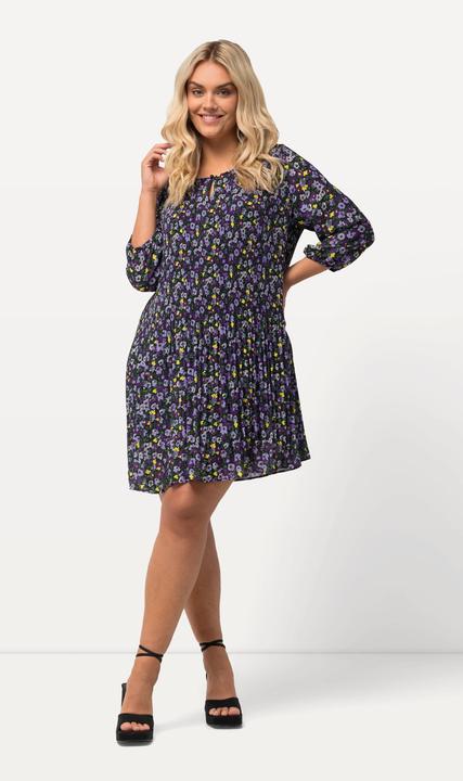 Actual product image Ulla Popken Pleat Floral Print 3/4 Sleeve Tunic Dress (50, 52)