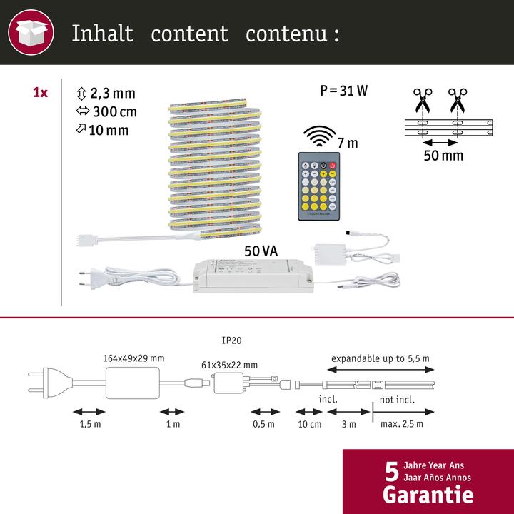 Immagine prodotto Paulmann MaxLED 1000 Set di strisce COB a linea intera (Bianco, 300 cm, Interno)