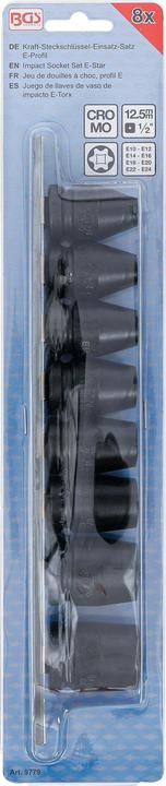 Actual product image BGS Impact Socket Set E-Star 12.5 mm (1/2") Drive E10 - E24 mm 8 pcs.