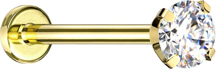 Star Piercing Micro Threadless Labret vergoldet mit Kristall silber gefasst (Chirurgenstahl 316L, ohne Messing)
