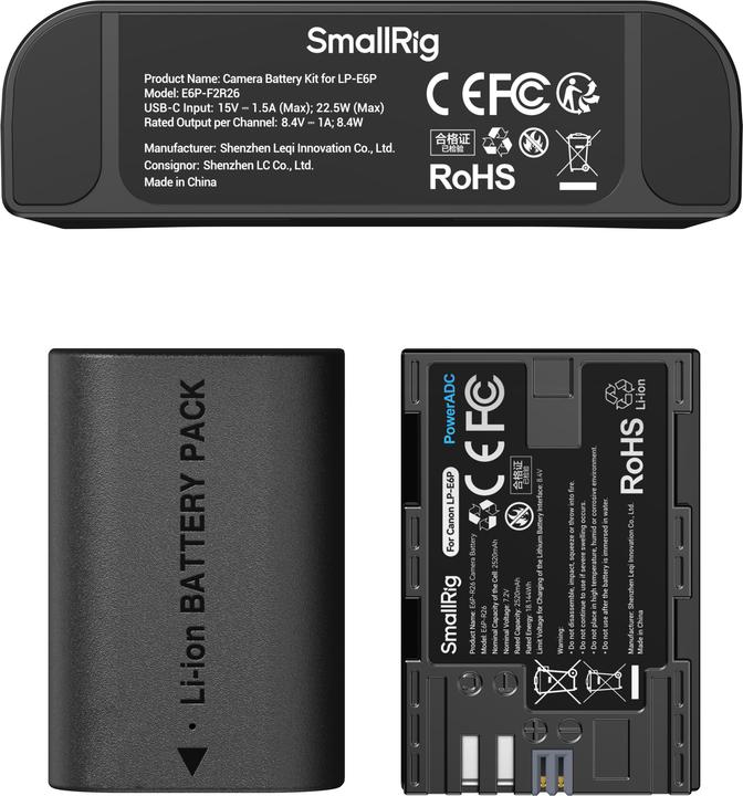 Actual product image SmallRig 5485 Turbo Charging Kit for LP-E6P Camera Batteries (Camera battery, Camera battery charger)