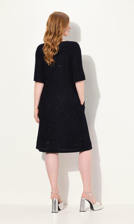 Produktbild Ulla Popken Midikleid, A-Linie, Glitter, V-Ausschnitt, 3/4-Arm (50, 52)