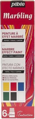 Produktbild Pebeo Erste Schritteset Marbling 6x (Smaragd, Zitronengelb, Schwarz, Cyan, Bengalrosa, marmorier bad 18 g, 20 ml)