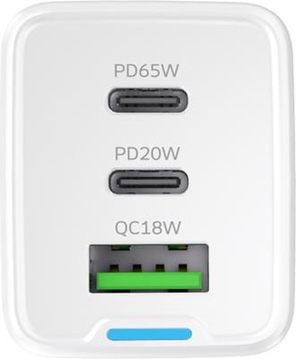 Produktbild Wozinsky GaN 65W Ladegerät mit 2xUSB-C USB-Anschlüssen mit 65W CC-Kabel - Weiss (65 W, 3 Ports)