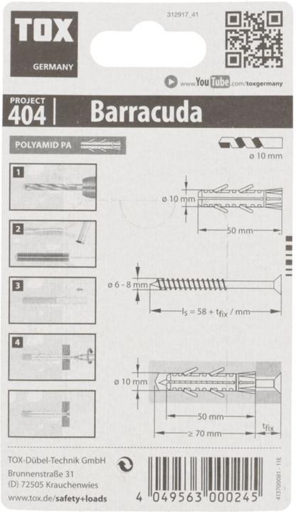 Image du produit Tox Chevilles à expansion Barracuda 10x50 mm, blister 8 pièces (8 pcs)