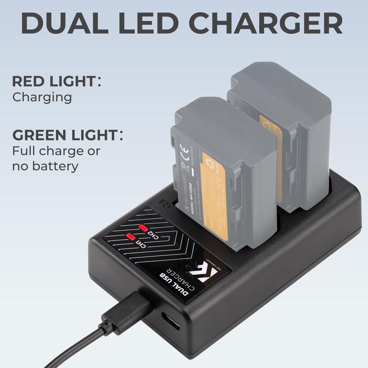 Produktbild K&F Concept FZ100 Digital Camera LED Dual Channel Charger with Type C Charging Cable (Kamera Akku Ladegerät)