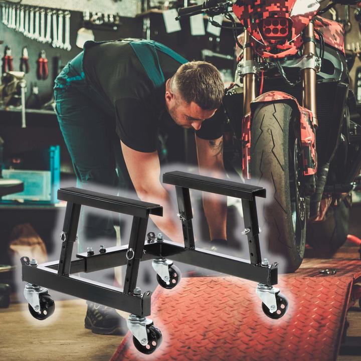 Image du produit Wiltec Cric Lève-moto Roulettes Support Montage mobile 680 kg Moto et VTT Atelier Pont élévateur