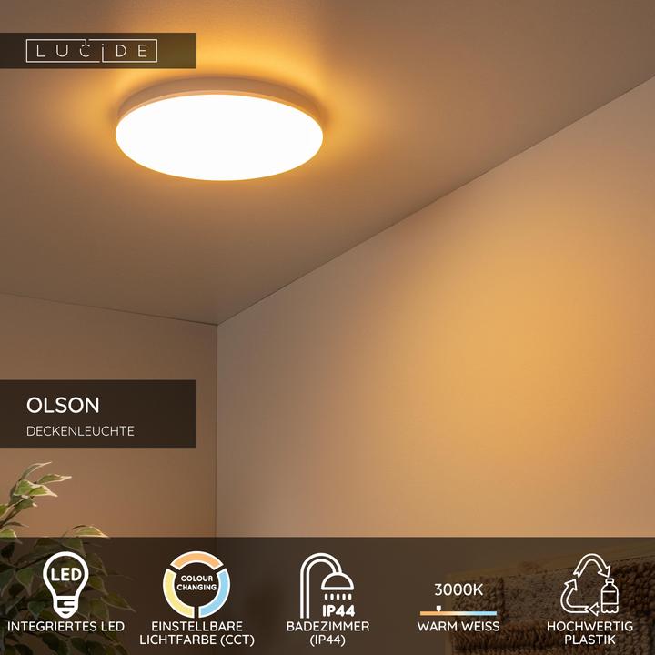 Produktbild Lucide OLSON LED Deckenleuchte 24W dimmbar Steuerbare Lichtfarbe Opal 79190/24/61 (1800 lm)