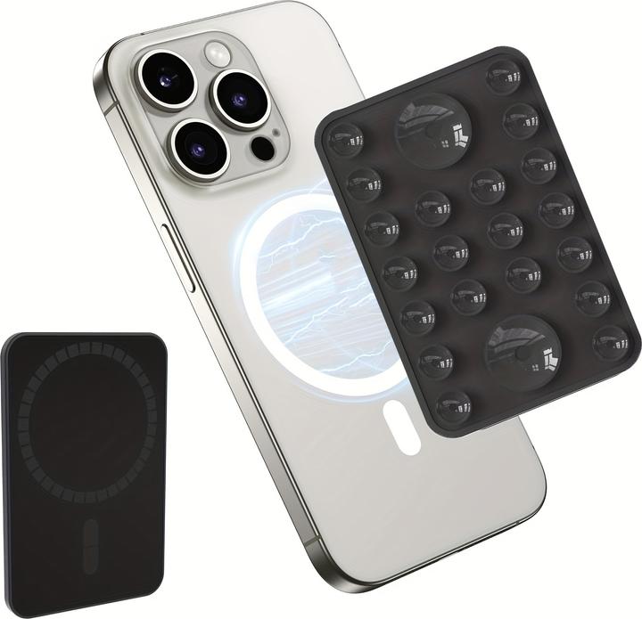 Image du produit PhoneLook Support silicone magnétique MagSafe pour iPhone avec ventouses pour surfaces lisses Noir