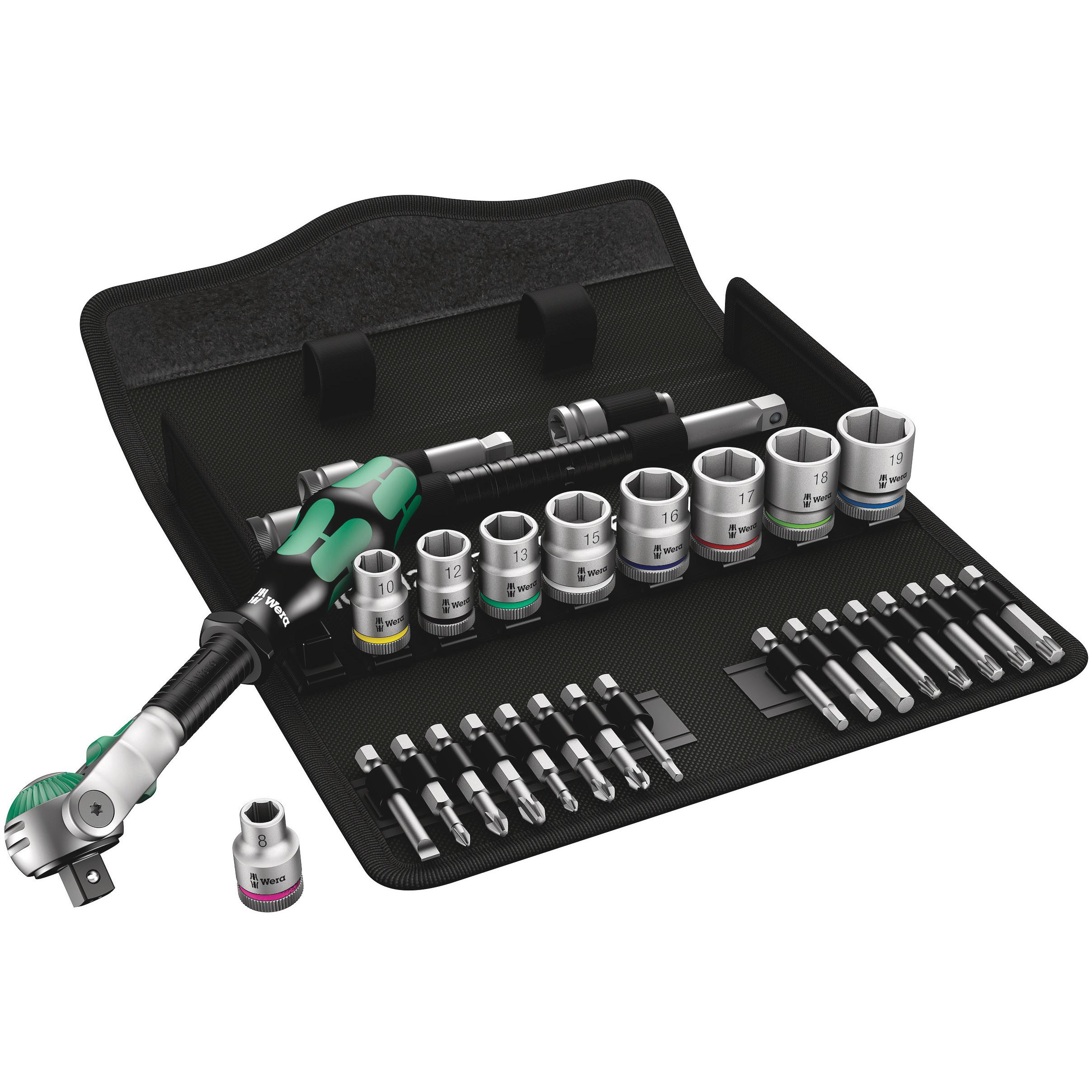 Wera, Steckschlüssel + Stecknuss, 8100 SB 6 Zyklop Speed-Knarrensatz (19 mm, 10  mm, 18 mm, 12 mm, 17 mm, 15 mm, 13 mm, ...