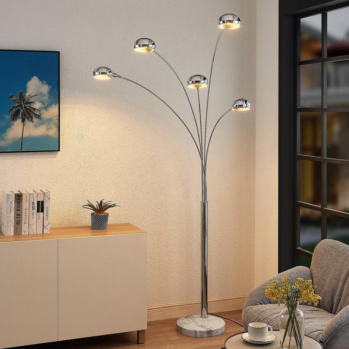 Produktbild Lindby Sarinio Stehleuchte mit Marmorfuss, chrom (E14)