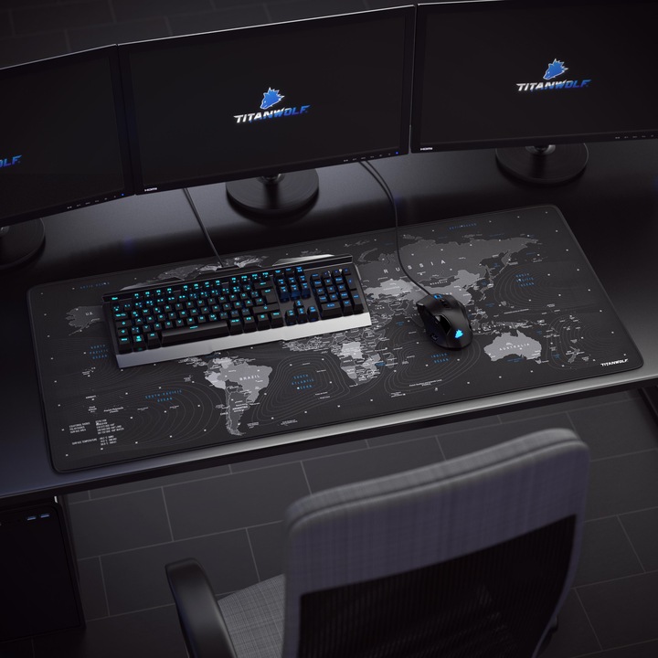 Actual product image Titanwolf Gaming mouse pad XXL, smooth fabric, speed mouse mat, 900 x 400mm surface, globe (XXL)
